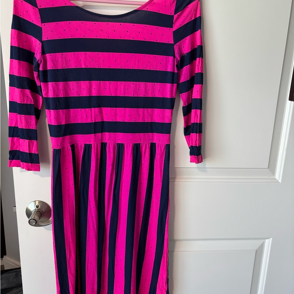 Striped Pink and Navy Fit-and-Flare Dress